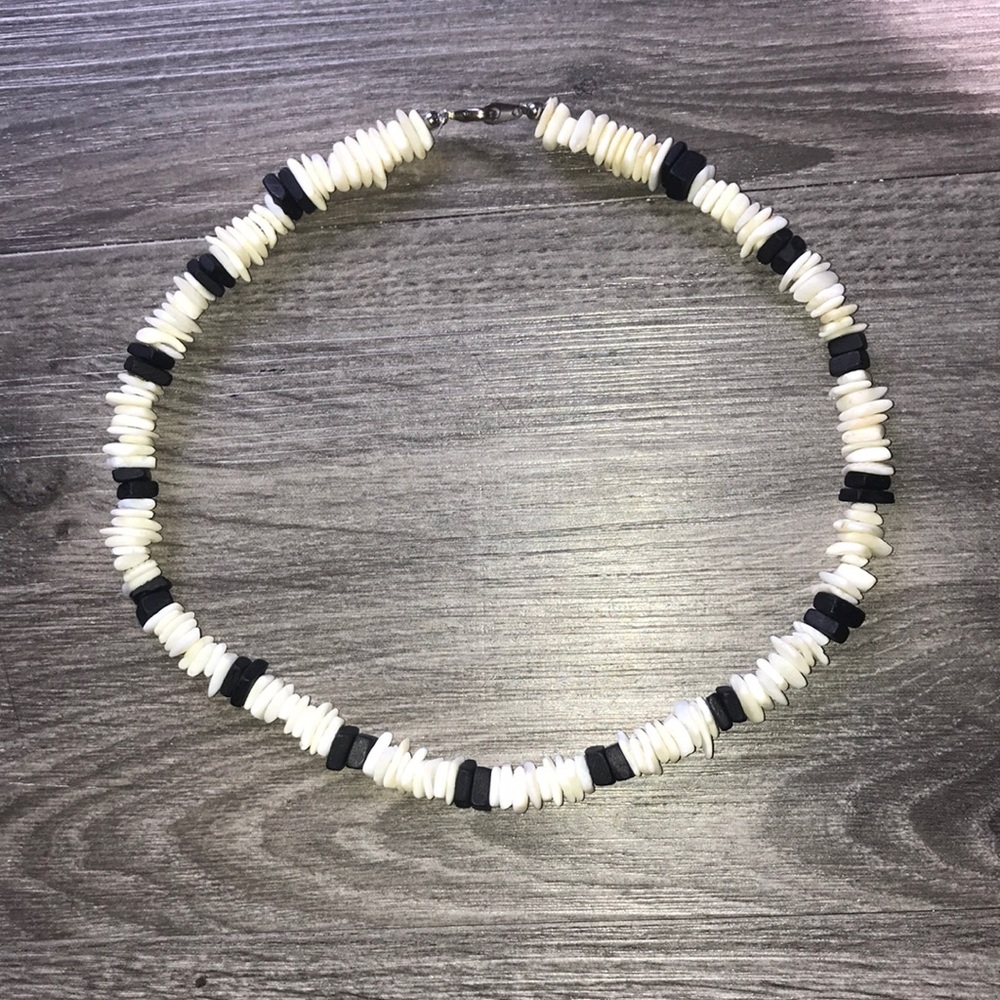 18” Black And White Puka Shell Necklace
